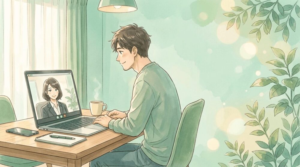 オンラインでカウンセラーと相談している男性