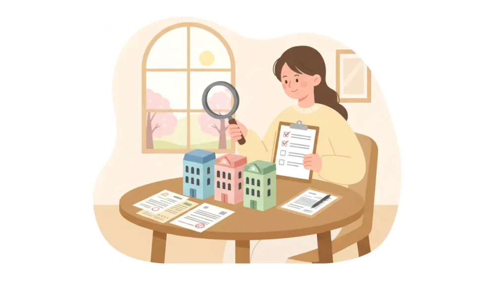 結婚相談所を比較検討する女性のイラスト