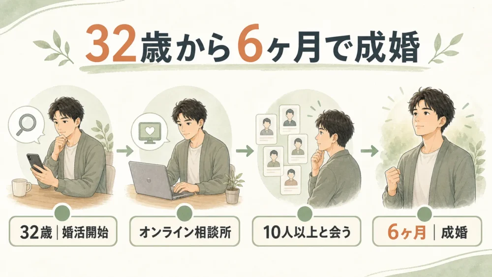 32歳で婚活を始め、オンライン結婚相談所で10人以上と会い、6ヶ月で成婚するまでの流れ